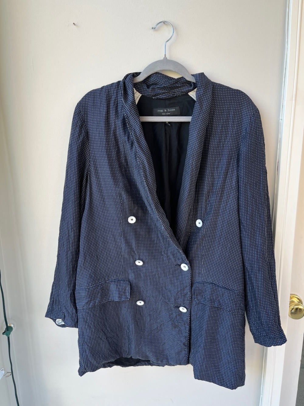Rag & Bone micro polka dot Gabrielle silk long blazer
